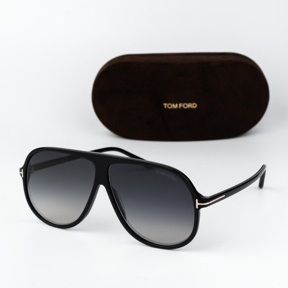 Tom Ford SPENCER Men Sunglasses Black Gradient Smoke Aviator FT0998/S 01B - Picture 1 of 13